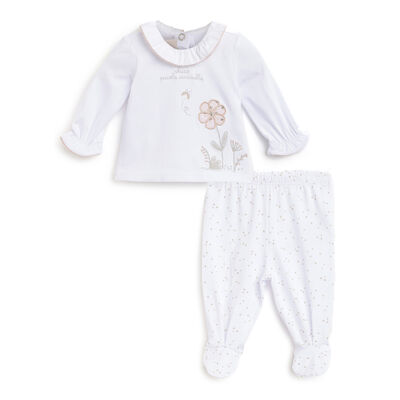 Girls White Applique Outfit with Leggings